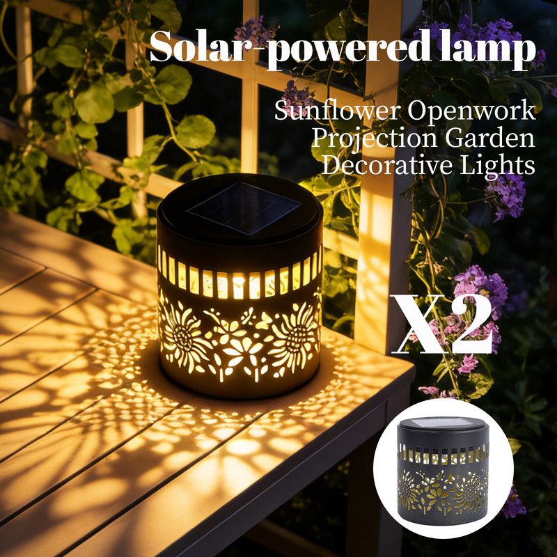 Solar-Powered Wrought Iron Sunflower-Patterned Openwork Projection Light, Courtyard and Garden Mood Light, V1265-AU-TAOGUAN-2