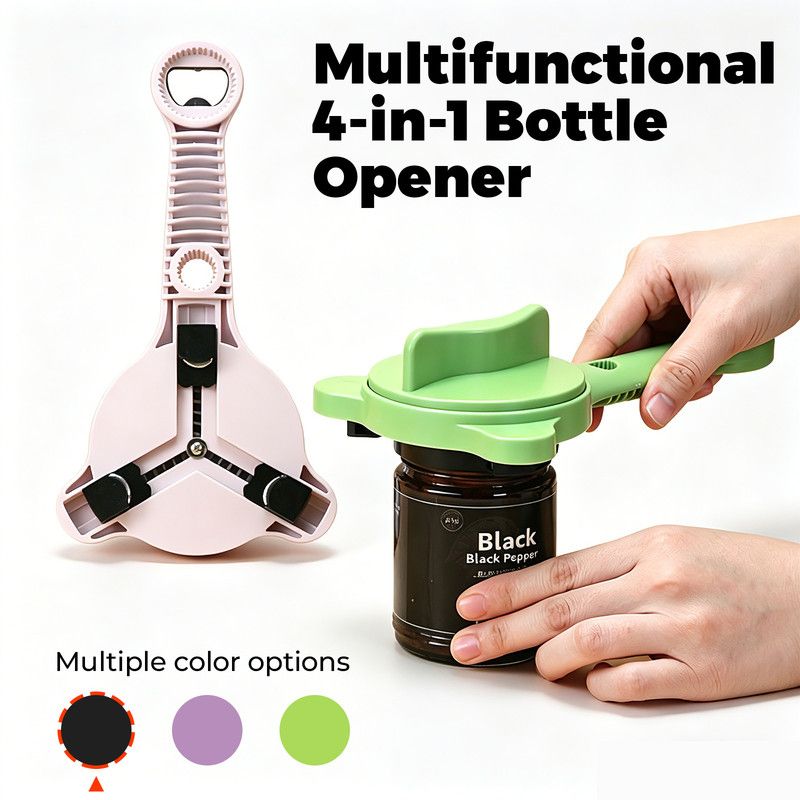 4-in-1 Multi-Function Can Opener, Essential Kitchen Tool for Opening Lids, Multi-Size Bottle Opener - Black V1265-AU002-HEI