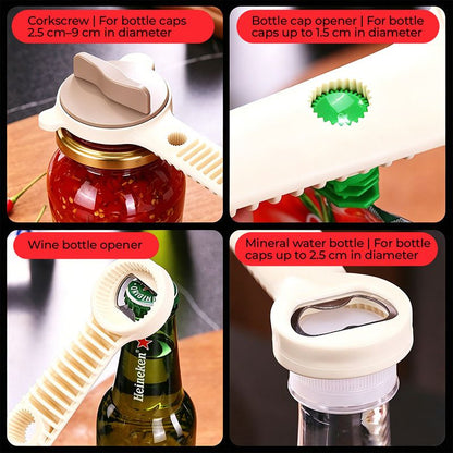 4-in-1 Multi-Function Can Opener, Essential Kitchen Tool for Opening Lids, Multi-Size Bottle Opener - Black V1265-AU002-HEI