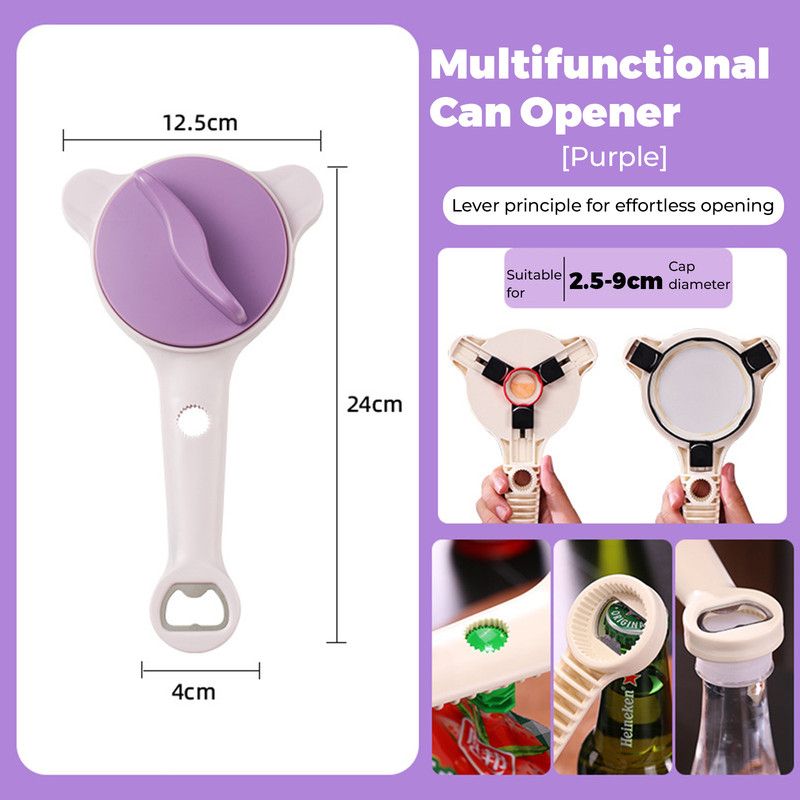 4-in-1 Multi-Function Can Opener, Essential Kitchen Tool for Opening Lids, Multi-Size Bottle Opener - Purple V1265-AU002-ZI