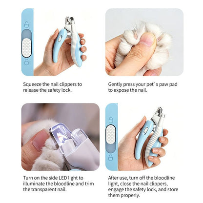 Pet Nail Clippers with Light, Splatter-Proof and Safe, Universal Tool for Cats and Dogs, LED Light for V1265-AU003-FEN
