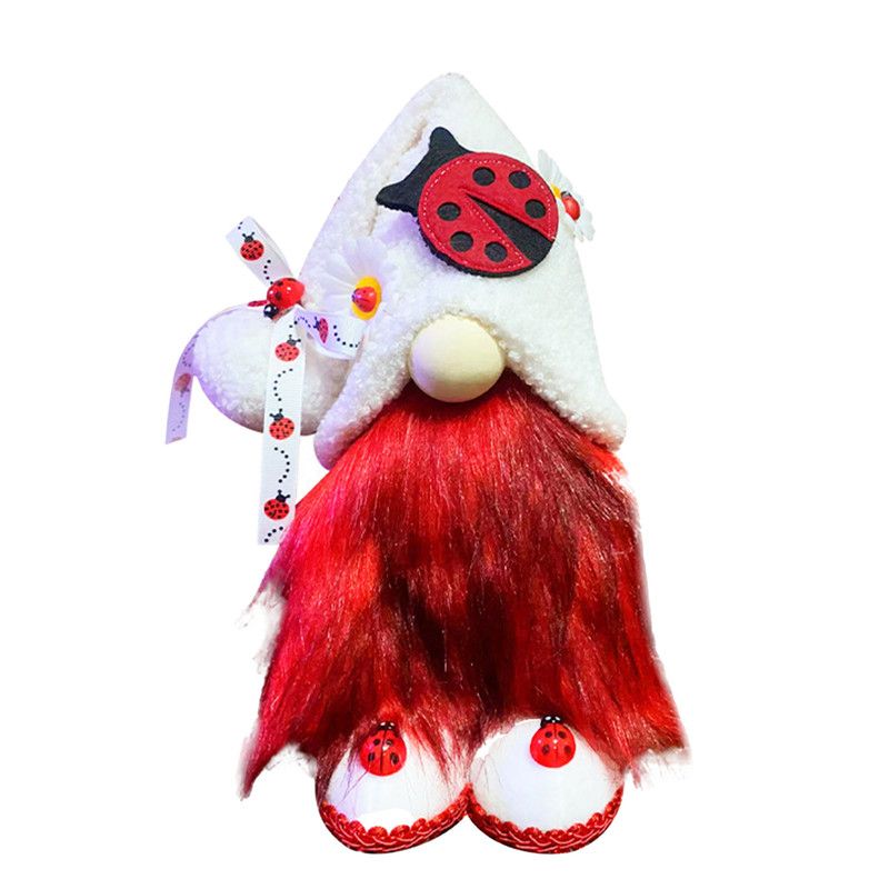 1pc Plush standing gnome doll - faceless old man figurine, festive tabletop ornament and gift.Ladybug gnome V1265-CH-11