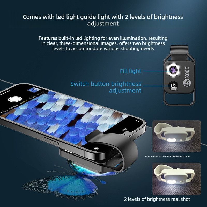 HD 200x Portable Microscope Lens for Smartphones - Kids Educational Science Toy, Biological Experiment Tool V1265-DZSB-05