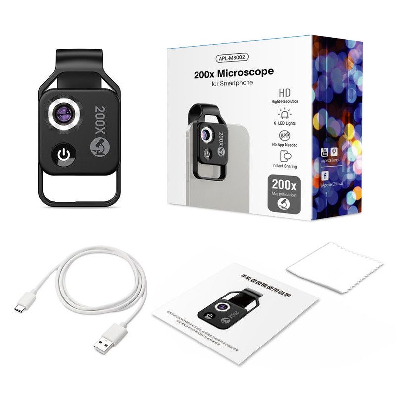 HD 200x Portable Microscope Lens for Smartphones - Kids Educational Science Toy, Biological Experiment Tool V1265-DZSB-05