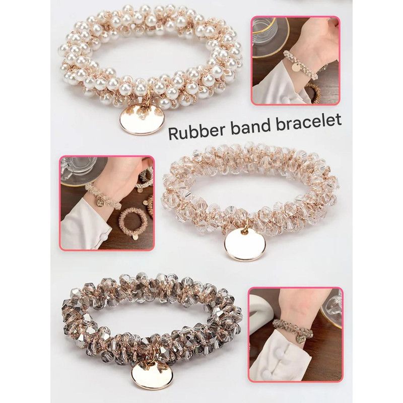 3-Pack Simple & Stylish Crystal Hair Ties for Women - Ponytail Elastic & Bracelet 2-in-1 V1265-NSPS-02