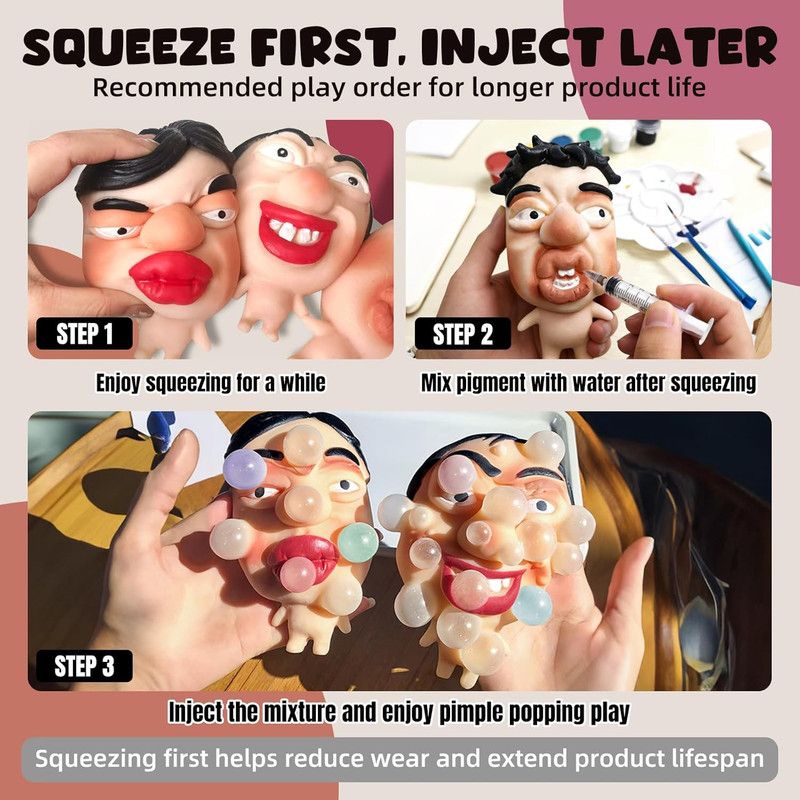 2-in-1 Adult Stress Relief Pop Toy, Refillable Pimple Popping Squishy, Reusable Eco-Friendly Silicone Sensory V1265-NSPS-05