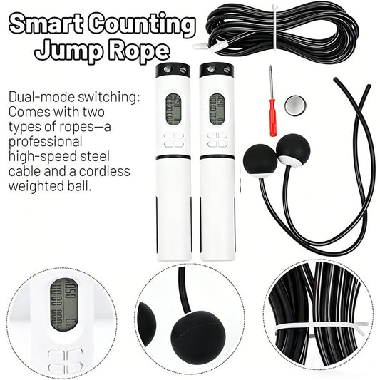 Electronic Smart Counting Jump Rope - Cordless and Corded Dual-Use - Professional Fitness and Weight Loss V1265-PH087-HEI