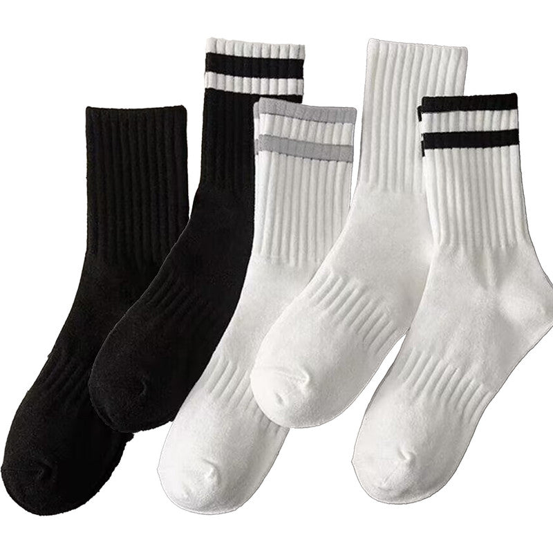 Mid-Calf Socks - 5-Pair Pack - Women's Socks - Men's Socks - Striped Socks - Solid Color Socks - Sports Socks V1265-W07-5
