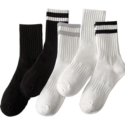 Mid-Calf Socks - 5-Pair Pack - Women's Socks - Men's Socks - Striped Socks - Solid Color Socks - Sports Socks V1265-W07-5