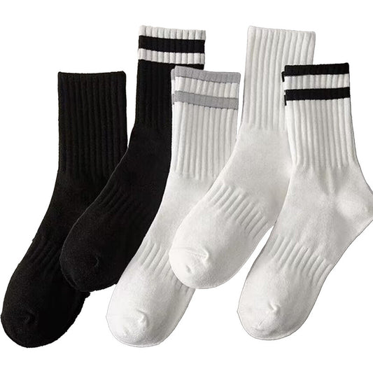 Mid-Calf Socks - 5-Pair Pack - Women's Socks - Men's Socks - Striped Socks - Solid Color Socks - Sports Socks V1265-W07-5