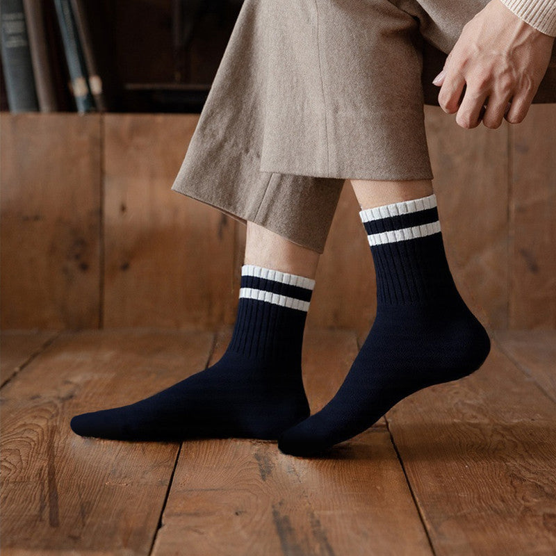 Mid-Calf Socks - 5-Pair Pack - Women's Socks - Men's Socks - Striped Socks - Solid Color Socks - Sports Socks V1265-W07-5