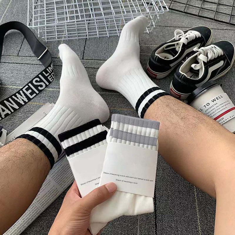 Mid-Calf Socks - 5-Pair Pack - Women's Socks - Men's Socks - Striped Socks - Solid Color Socks - Sports Socks V1265-W07-5