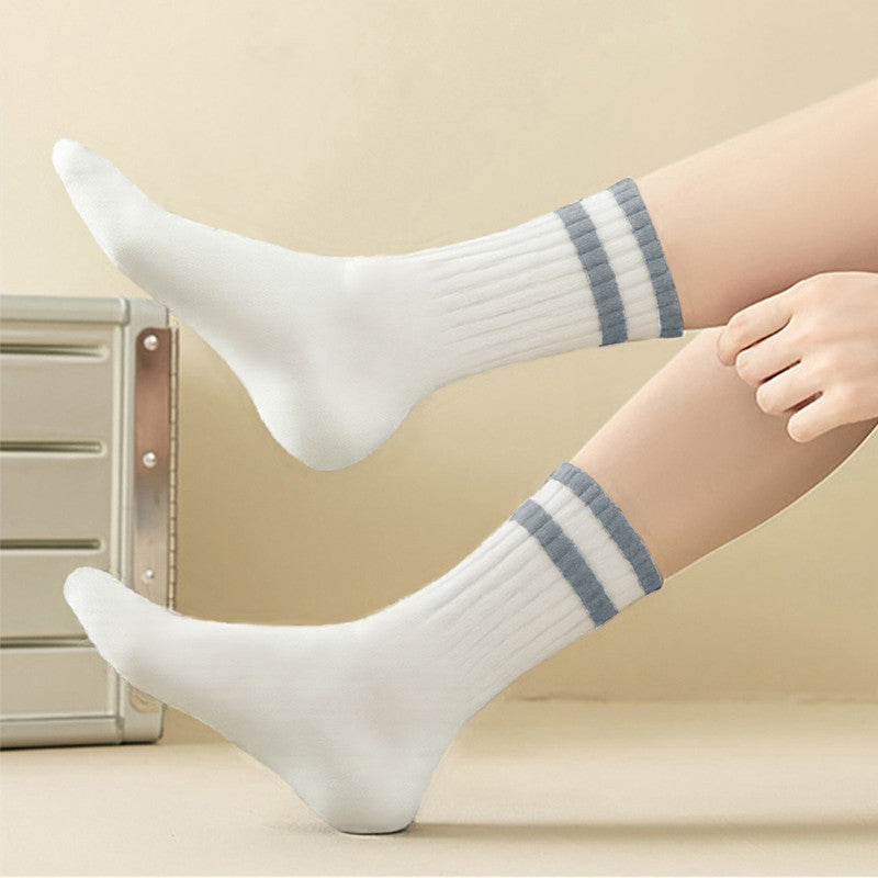 Mid-Calf Socks - 5-Pair Pack - Women's Socks - Men's Socks - Striped Socks - Solid Color Socks - Sports Socks V1265-W07-5