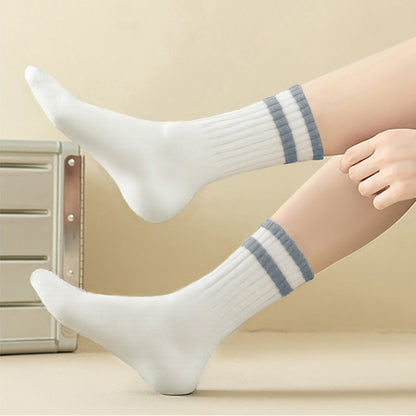Mid-Calf Socks - 5-Pair Pack - Women's Socks - Men's Socks - Striped Socks - Solid Color Socks - Sports Socks V1265-W07-5