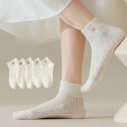 10-Pair White Series Ankle Socks, Women's Cute Socks - Printed Socks - House Socks - Casual Socks. V1265-W21-10