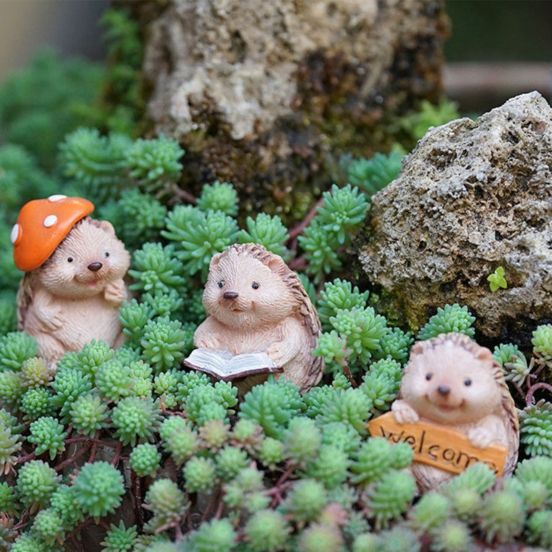 Set of Three Hedgehog Resin Ornaments - Desktop Decor and Flower Pot Decor V1265-YY-04