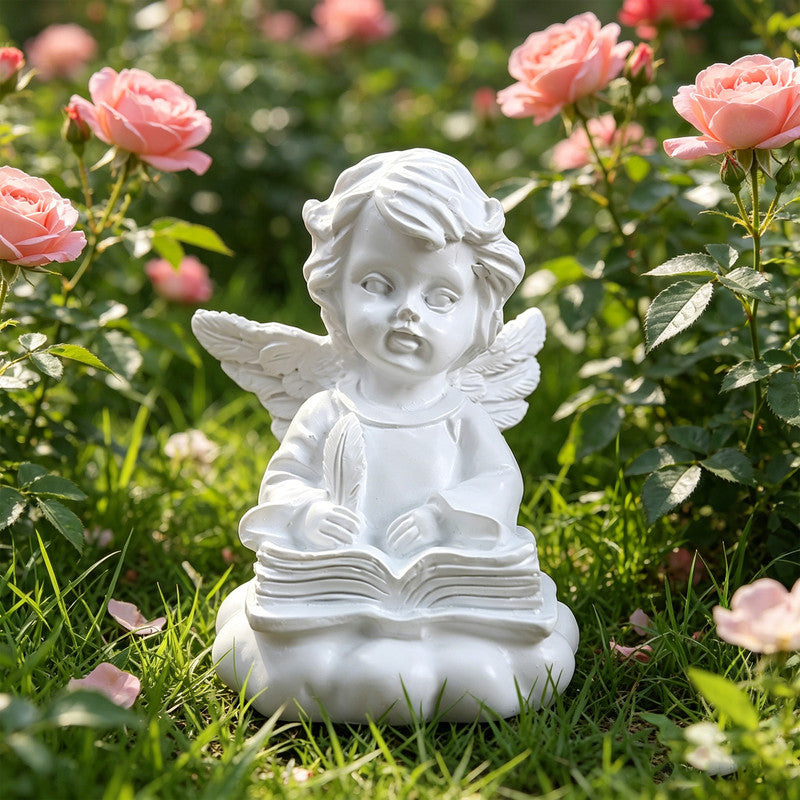 Reading Angel Figurine, Resin Book Lover Decor Sculpture V1265-YY-09