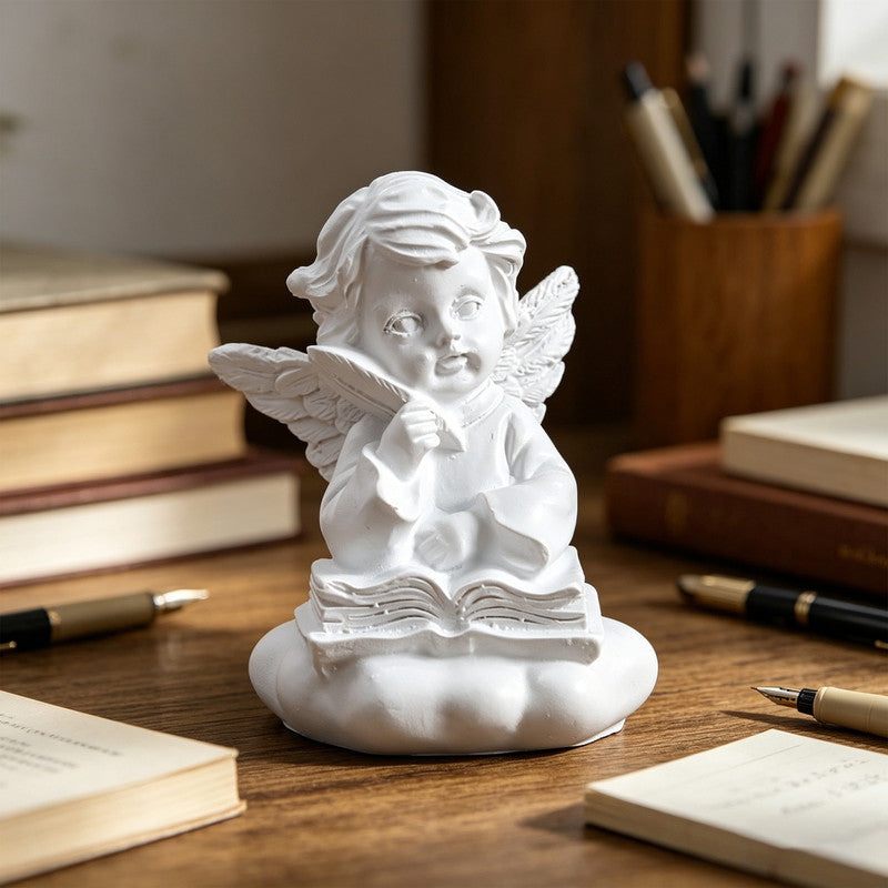 Reading Angel with Chin Rest, Resin Mini Figurine Desk Decor V1265-YY-12