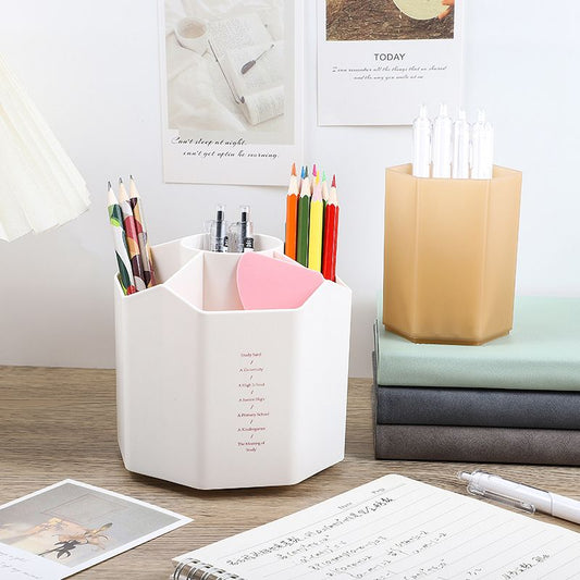 1pc 360 Rotating Plastic Desk Pen Organizer , Dual-Purpose Art Supply Pencil Cup for Office, School, Home V1265-YY-22