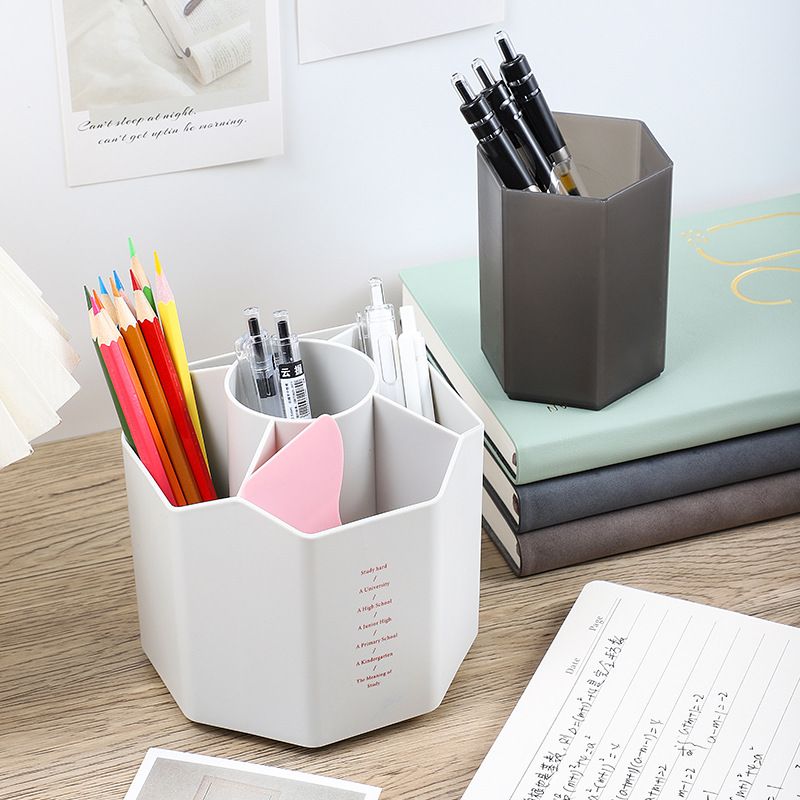 1pc 360 Rotating Plastic Desk Pen Organizer , Dual-Purpose Art Supply Pencil Cup for Office, School, Home V1265-YY-22