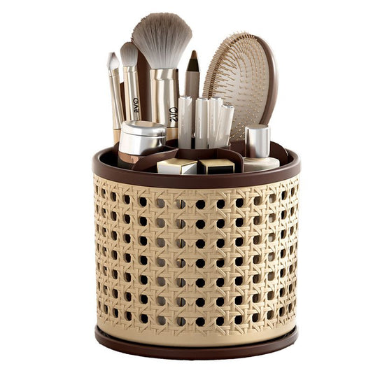 Mid-Century Vintage Makeup Organizer, Desktop Pen Holder, Rotating Storage Rack, Large Capacity, V1265-YY-24