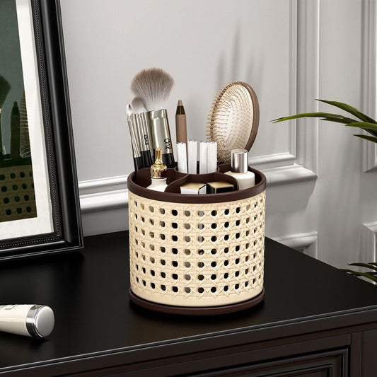 Mid-Century Vintage Makeup Organizer, Desktop Pen Holder, Rotating Storage Rack, Large Capacity, V1265-YY-24