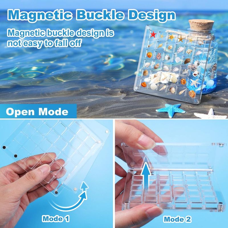 Acrylic Magnetic Seashell Display Box,Clear Sea Shell Display Box,Beach Magnet Storage Organizer Case for V1265-YY-28