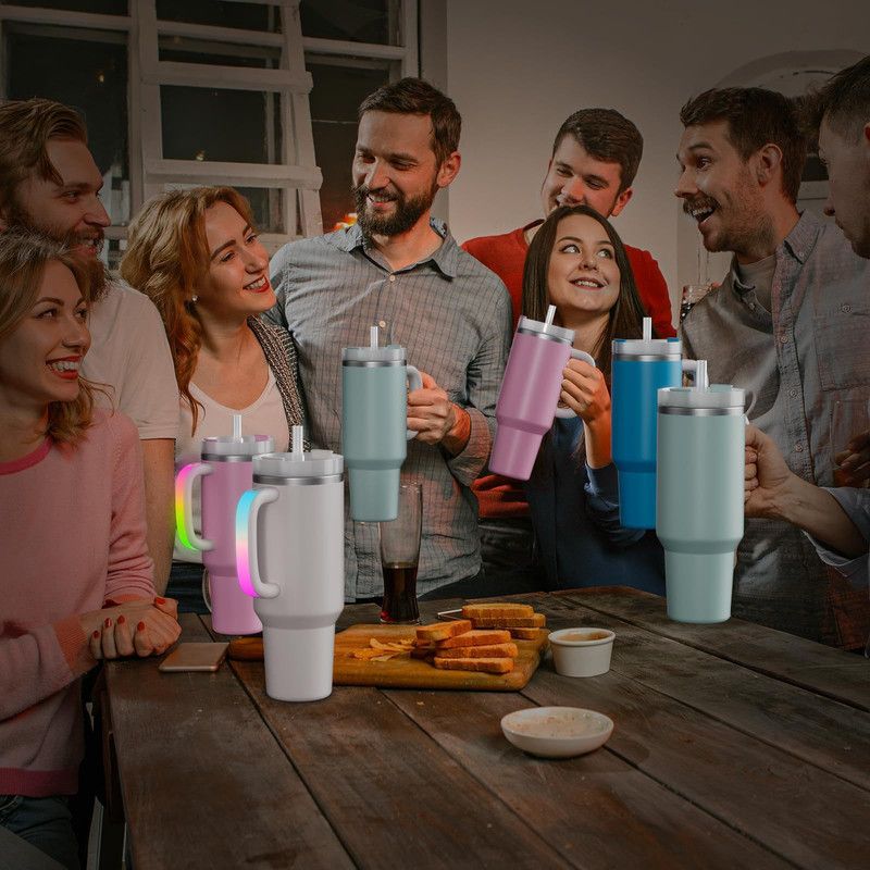 Glowing Water Cup with Colorful Handles - Creative Light Up Tumbler (Multicolor) V1265-YY-34
