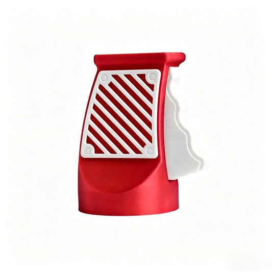 3D printed desktop ornament of a one-handed can opener, for beverages.Red V1265-YY-39