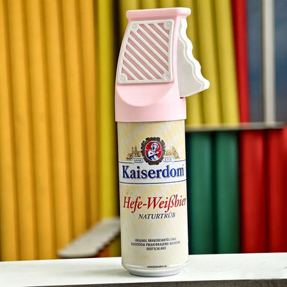 3D printed desktop ornament of a one-handed can opener, for beverages.Pink V1265-YY-40
