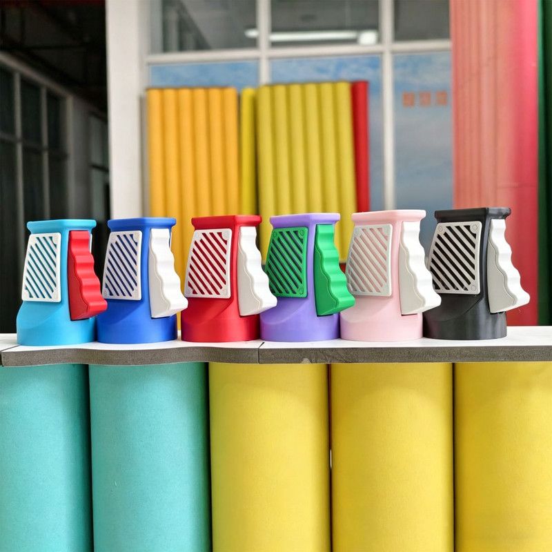 3D printed desktop ornament of a one-handed can opener, for beverages. Light blue V1265-YY-42