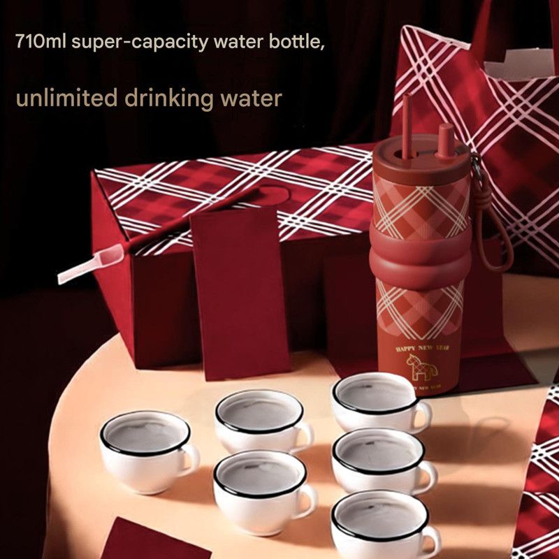 Large Capacity Insulated Cup - Birthday Gift, Ceramic Liner Straw Tumbler - Red V1265-YY-67