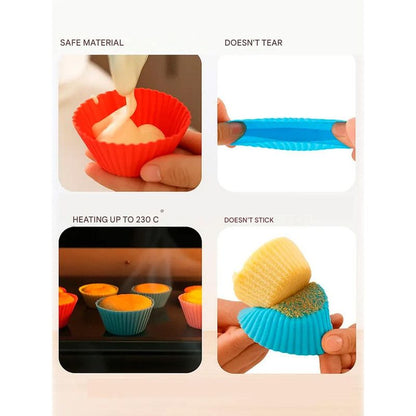 Set of 12 Silicone Cake Cups - High-Temperature Resistant, Home-Use Pudding & Muffin Cups, Baking Mold V1265-YY-70