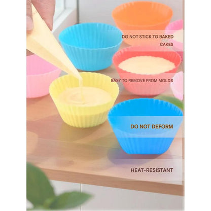 Set of 12 Silicone Cake Cups - High-Temperature Resistant, Home-Use Pudding & Muffin Cups, Baking Mold V1265-YY-70