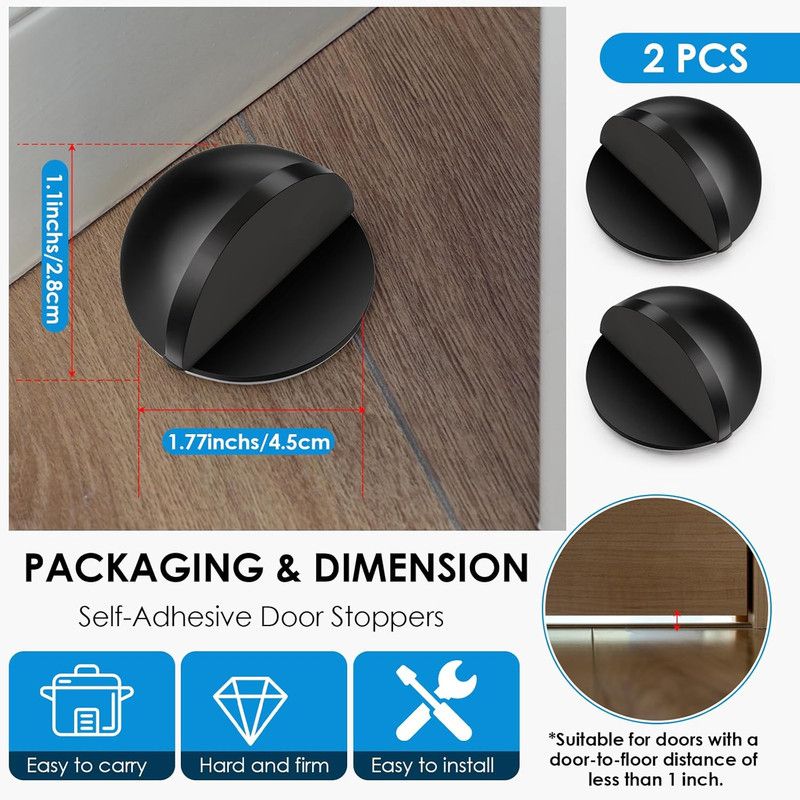 2PC No-Drill Door Stopper Anti-Collision Magnetic Door Catch - Black V1265-YY-80