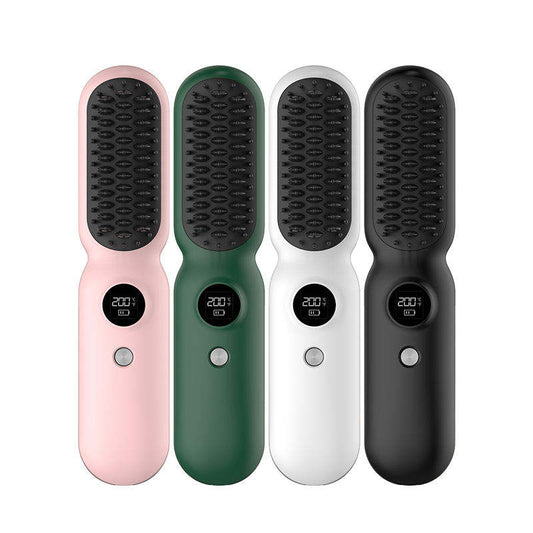 Pink Professional Cordless Hair Straightener Brush - 4-in-1 EMS Scalp Massager & Ionic Straightening Comb - V1268-MZ000164