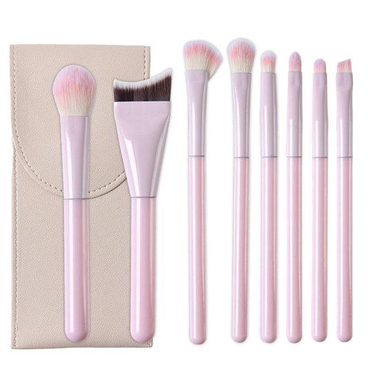 8Pcs Pink Professional Makeup Brush Set with Travel Pouch - Includes Unique Curved Contour Brush, Foundation, V1268-MZ0002-1