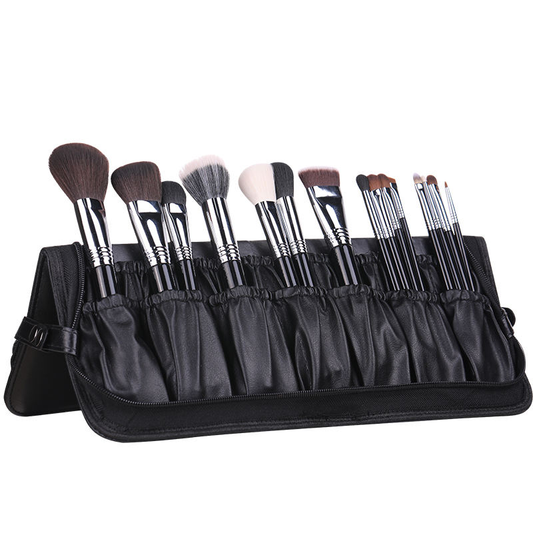 Portable Travel Makeup Brush Collection: Standing Brush Organizer Bag with 14Pcs Premium Synthetic Brushes - V1268-MZ0004-1