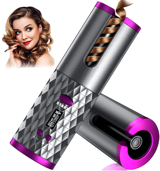 Pink Portable Wireless Auto Hair Curler | Smart Anti-Tangle Curling Wand with 5000mAh Power Bank Function | V1268-MZ00096