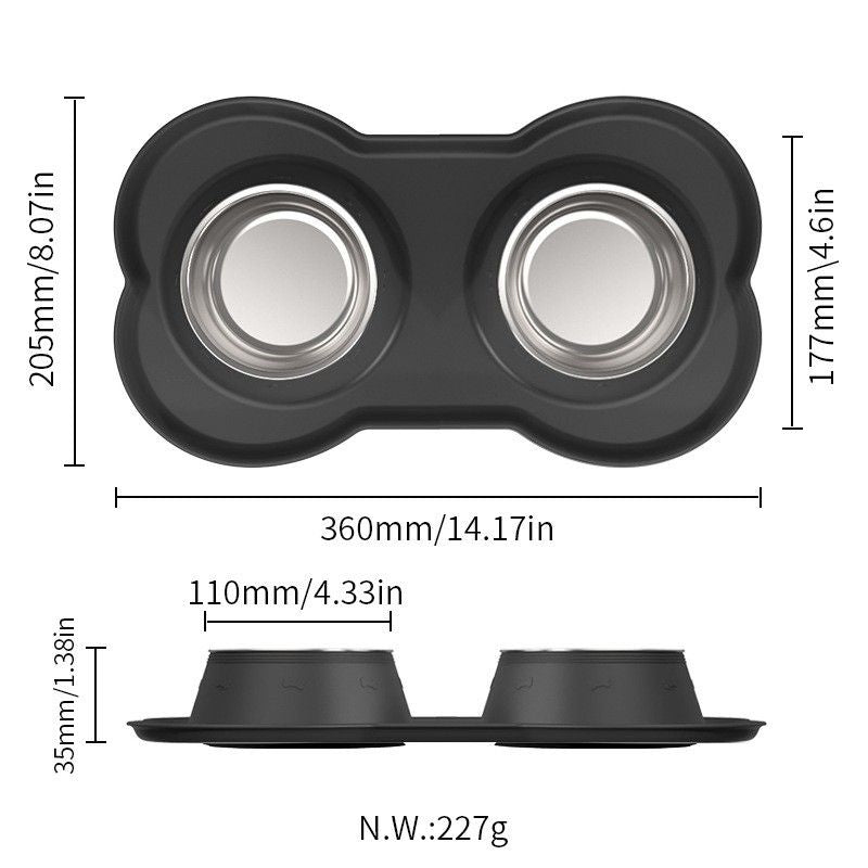 Anti Tip Stainless Steel Dog Bowl 2 in 1 Food Water Bowl V1289-PET-BOWL-006