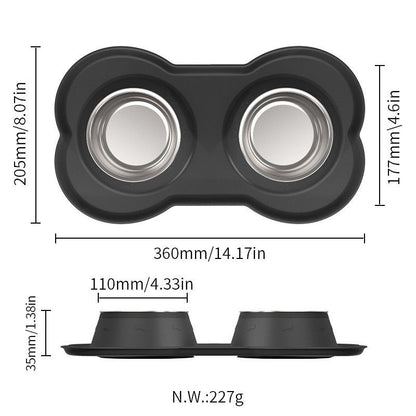 Anti Tip Stainless Steel Dog Bowl 2 in 1 Food Water Bowl V1289-PET-BOWL-006