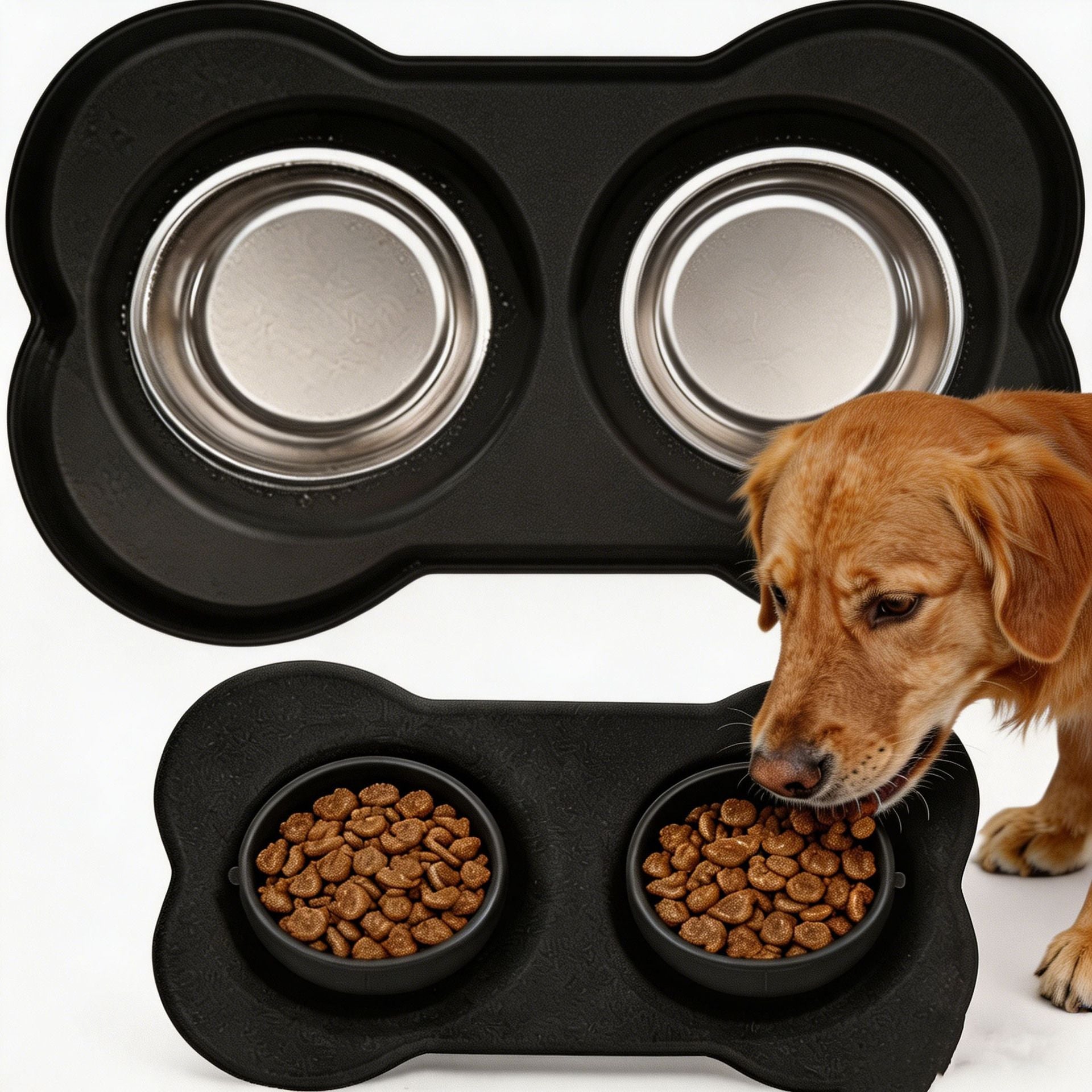 Anti Tip Stainless Steel Dog Bowl 2 in 1 Food Water Bowl V1289-PET-BOWL-006