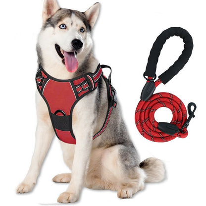 Reflective Dog Harness Leash Set Anti Pull Vest for Pets V1289-PET-ROPE-004-RED