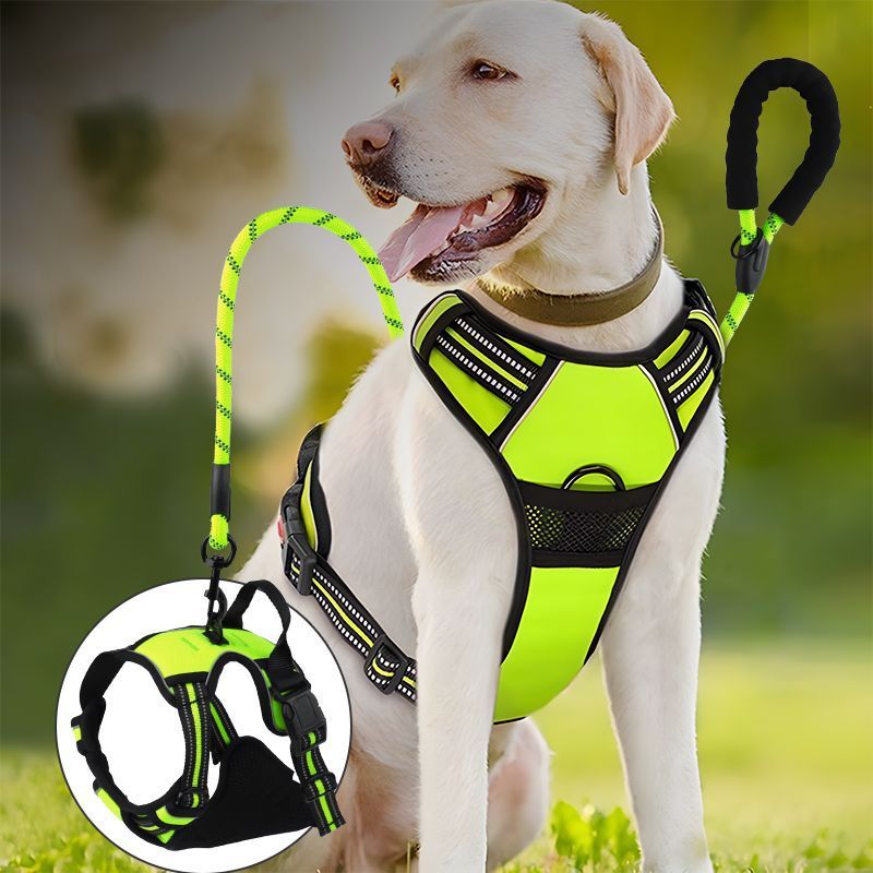 Reflective Dog Harness Leash Set Anti Pull Vest for Pets V1289-PET-ROPE-008-GREEN