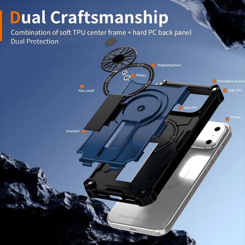 Armor Heavy Duty Magnetic Rotating Ring Kickstand Phone Case For iPhone 16 Pro, Anti-Drop Protective Cover In V1293-186785815500