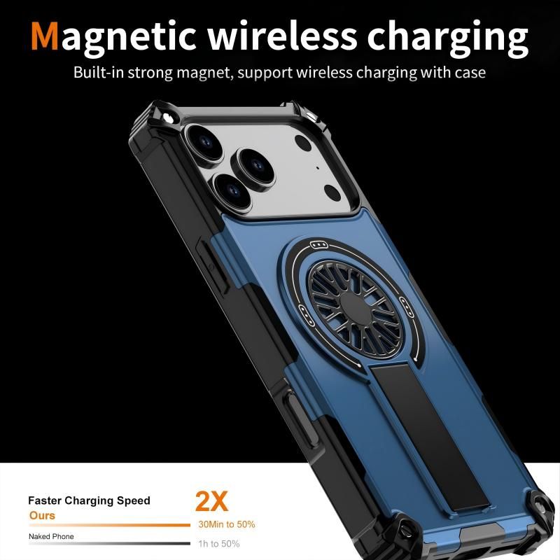 Armor Heavy Duty Magnetic Rotating Ring Kickstand Phone Case For iPhone 16 Pro, Anti-Drop Protective Cover In V1293-186785815500