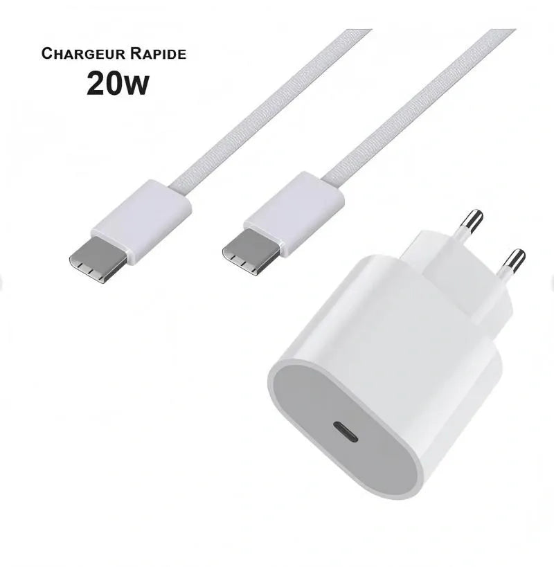 20W USB-C Fast Charger with 1m Cable - White, Compatible with iPhone 15/16/17 V1293-20WBS