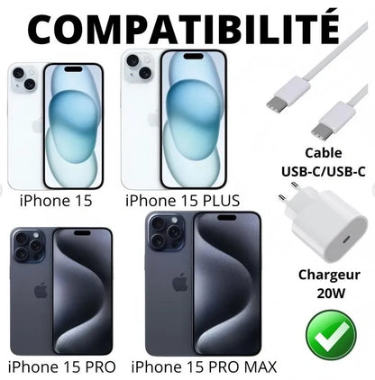 20W USB-C Fast Charger with 1m Cable - White, Compatible with iPhone 15/16/17 V1293-20WBS