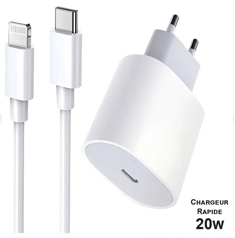 20W USB-C Fast Charger with 1m Lightning Cable - White, Compatible with iPhone 11/12/13/14/X V1293-20WUSB