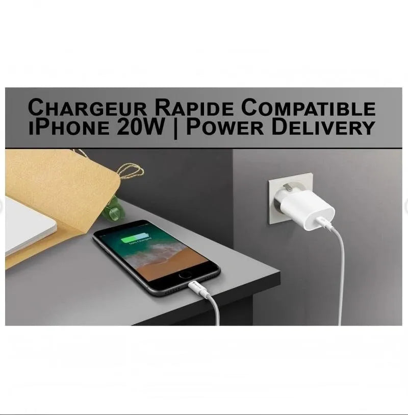 20W USB-C Fast Charger with 1m Lightning Cable - White, Compatible with iPhone 11/12/13/14/X V1293-20WUSB